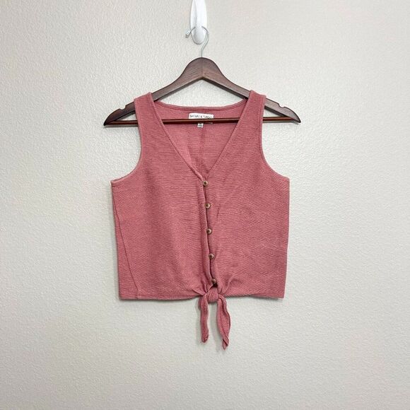 Madewell Texture & Thread Cropped Tank Top Size XS Women's Pink Button Down Tie - Picture 1 of 5